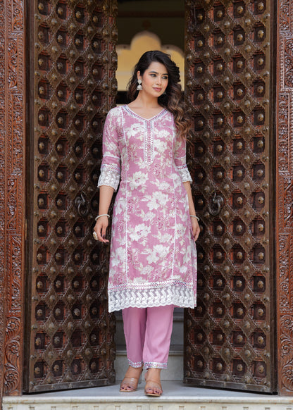 LACE LOVE REYON STRAIGHT KURTA SET