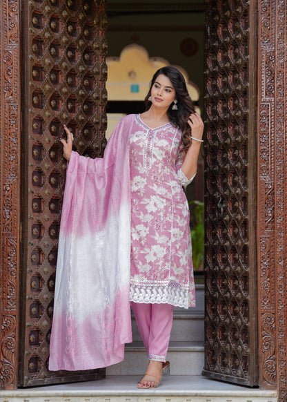 LACE LOVE REYON STRAIGHT KURTA SET