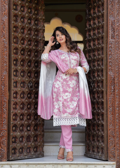 LACE LOVE REYON STRAIGHT KURTA SET