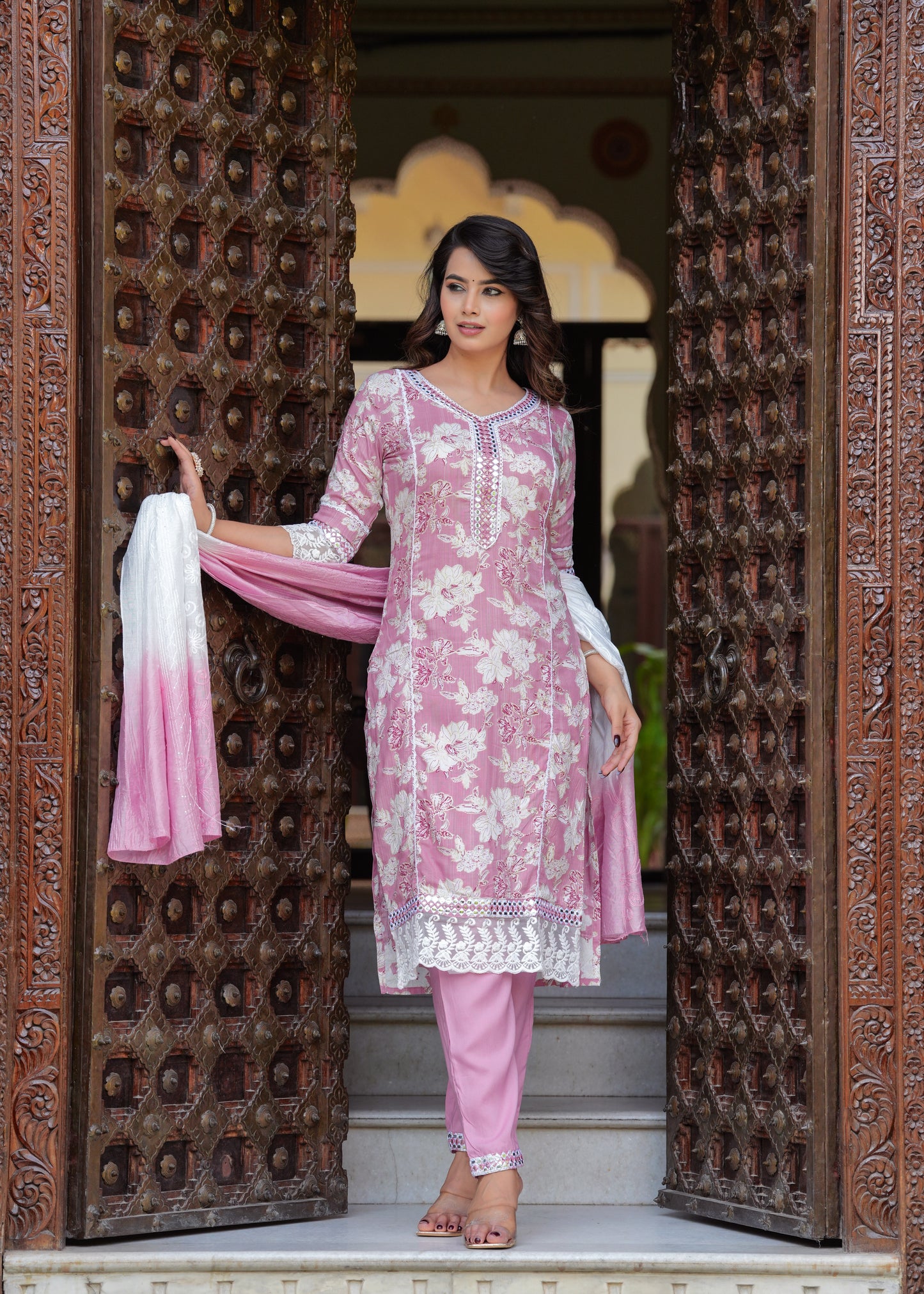 LACE LOVE REYON STRAIGHT KURTA SET