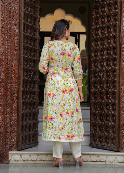 ARCHITA YELLOW COTTON EMBROIDERED ANARKALI SET