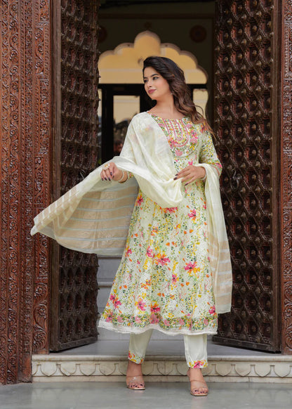 ARCHITA YELLOW COTTON EMBROIDERED ANARKALI SET