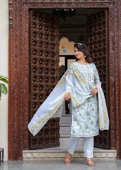 TESSA GREENISH COTTON STRAIGHT KURTA SET