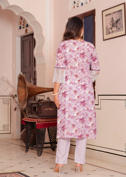 TESSA LAVANDER COTTON STRAIGHT KURTA SET