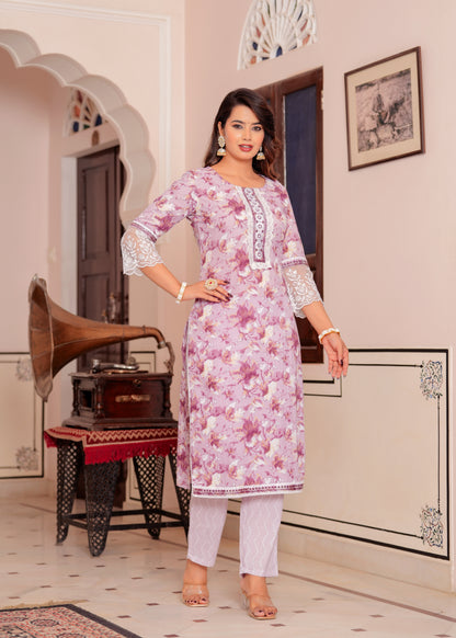 TESSA LAVANDER COTTON STRAIGHT KURTA SET