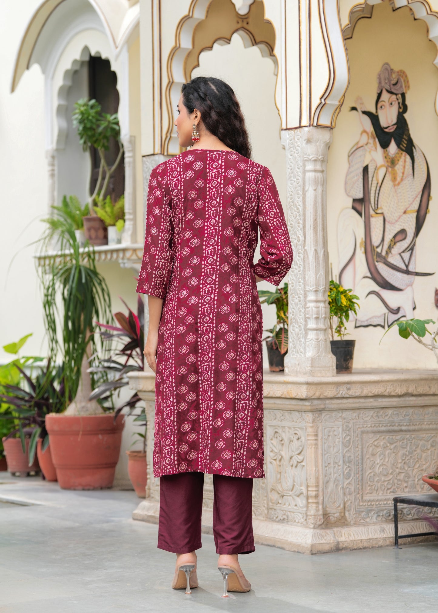 Foil print hand work kurta set