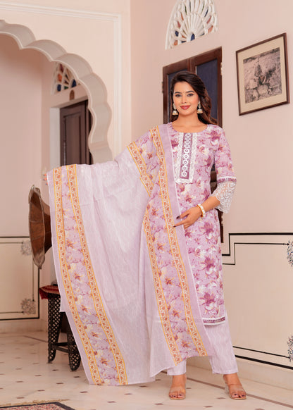 TESSA LAVANDER COTTON STRAIGHT KURTA SET