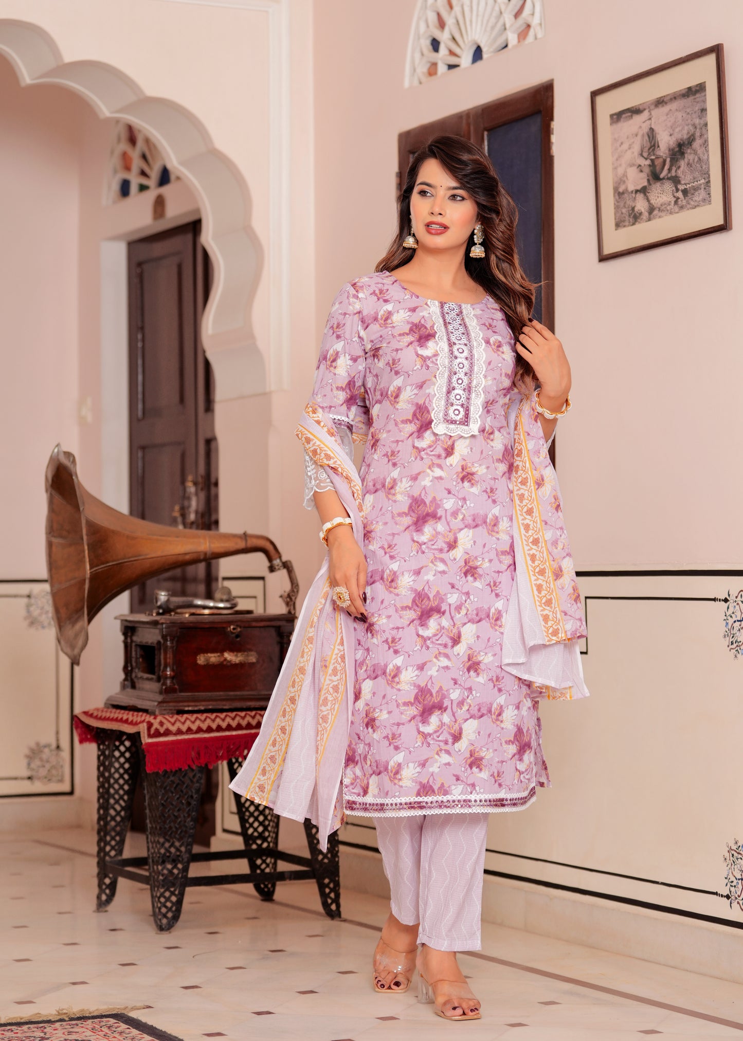 TESSA LAVANDER COTTON STRAIGHT KURTA SET