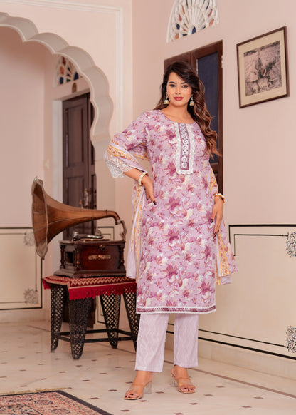 TESSA LAVANDER COTTON STRAIGHT KURTA SET