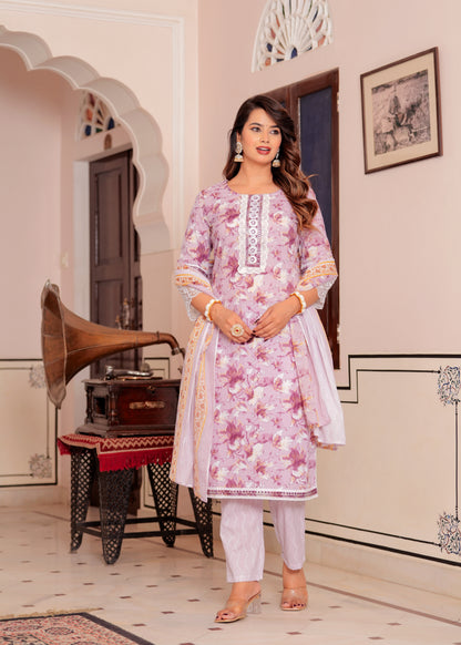 TESSA LAVANDER COTTON STRAIGHT KURTA SET