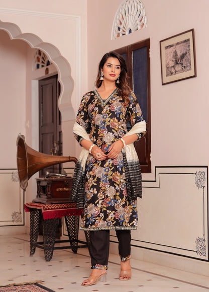 KALKI BLACK RAYON STRAIGHT KURTA SET