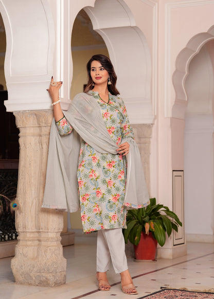 PARADISE GREY STRAIGHT KURTA SET