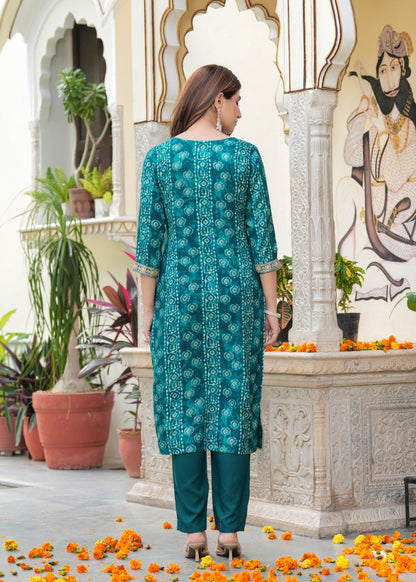 Foil print thread Embroidery kurta set