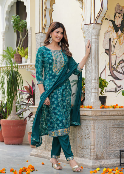 Foil print thread Embroidery kurta set