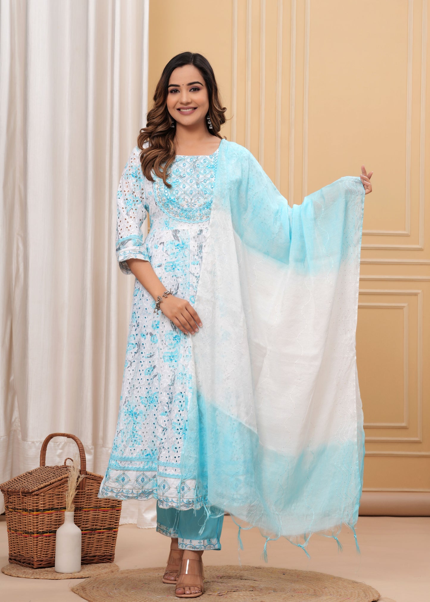 BAHARA SKY BLUE SCHIFFLI SUIT SET