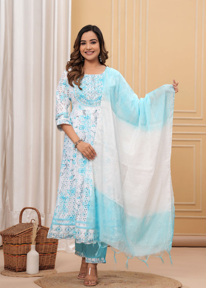 BAHARA SKY BLUE SCHIFFLI SUIT SET