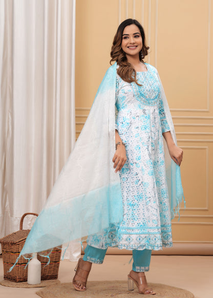 BAHARA SKY BLUE SCHIFFLI SUIT SET