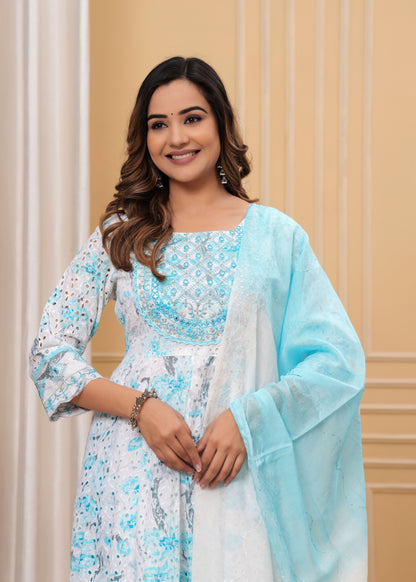 BAHARA SKY BLUE SCHIFFLI SUIT SET