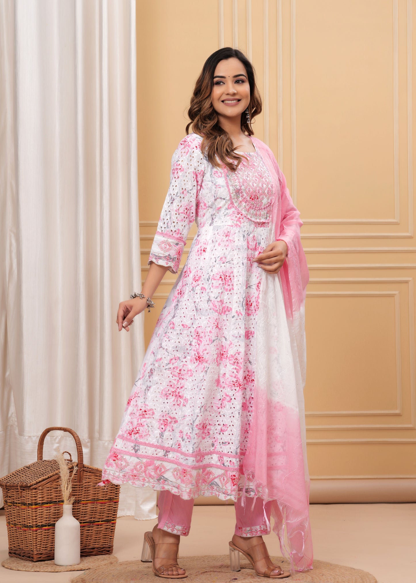 BAHARA PINK SCHIFFLI SUIT SET