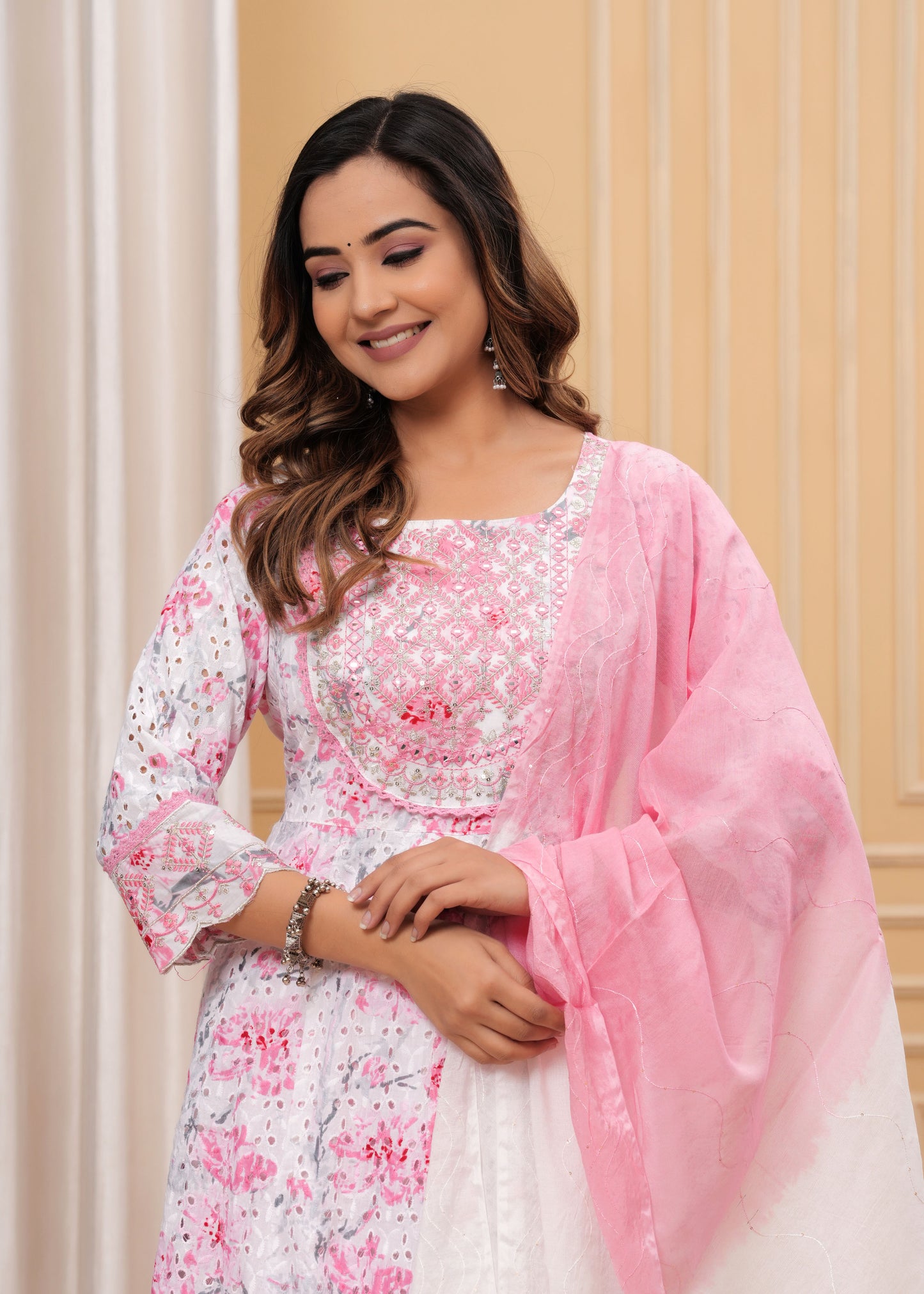 BAHARA PINK SCHIFFLI SUIT SET