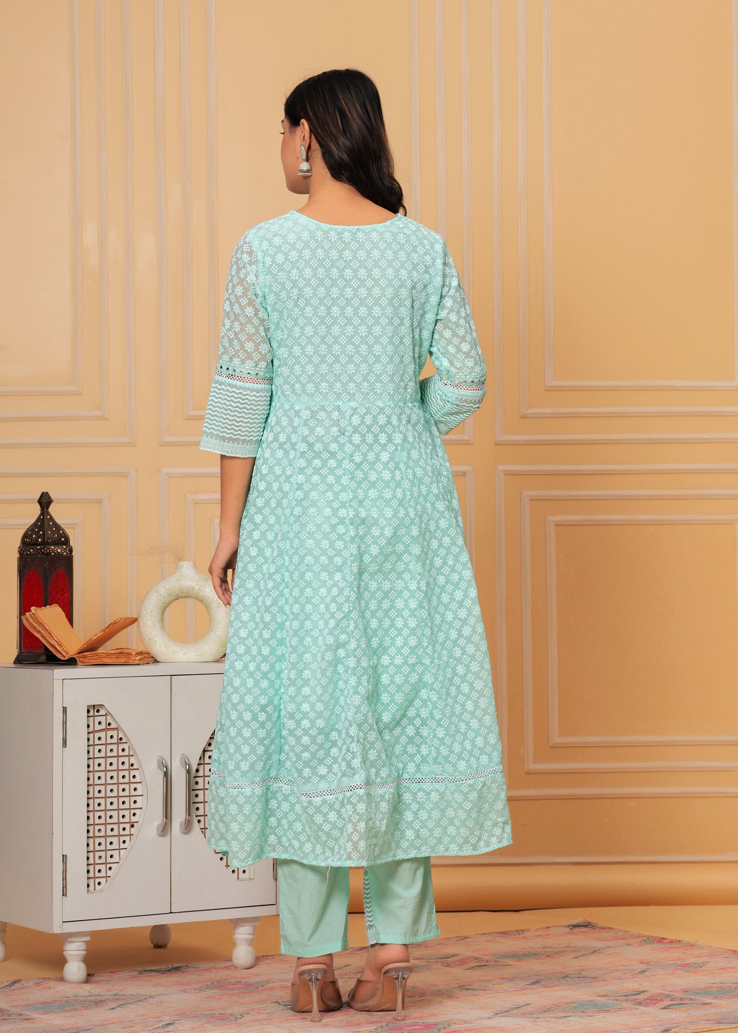 ADHIRA SEA GREEN GEORGETTE EMBROIDERED SUIT