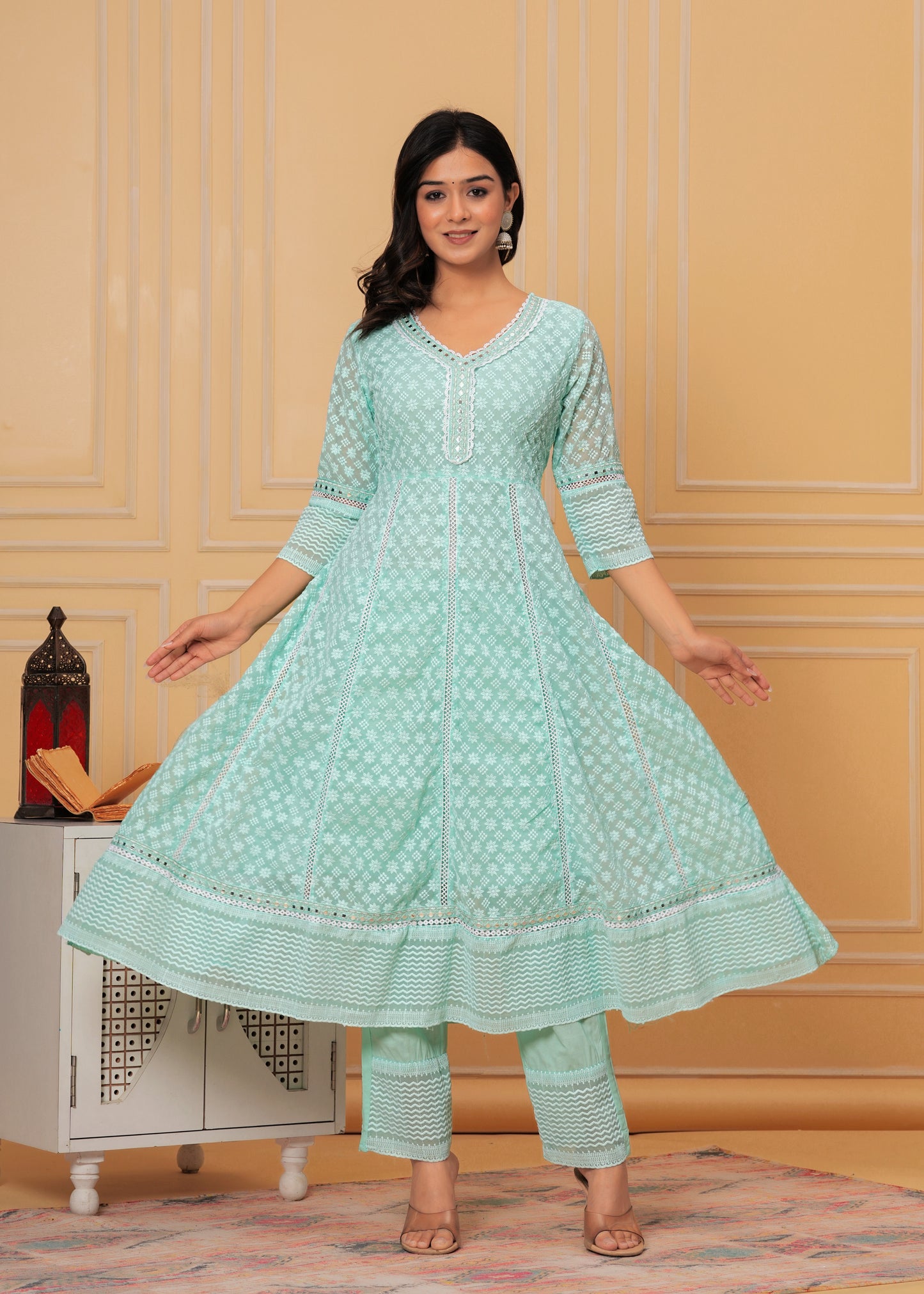 ADHIRA SEA GREEN GEORGETTE EMBROIDERED SUIT