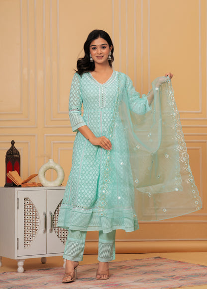 ADHIRA SEA GREEN GEORGETTE EMBROIDERED SUIT