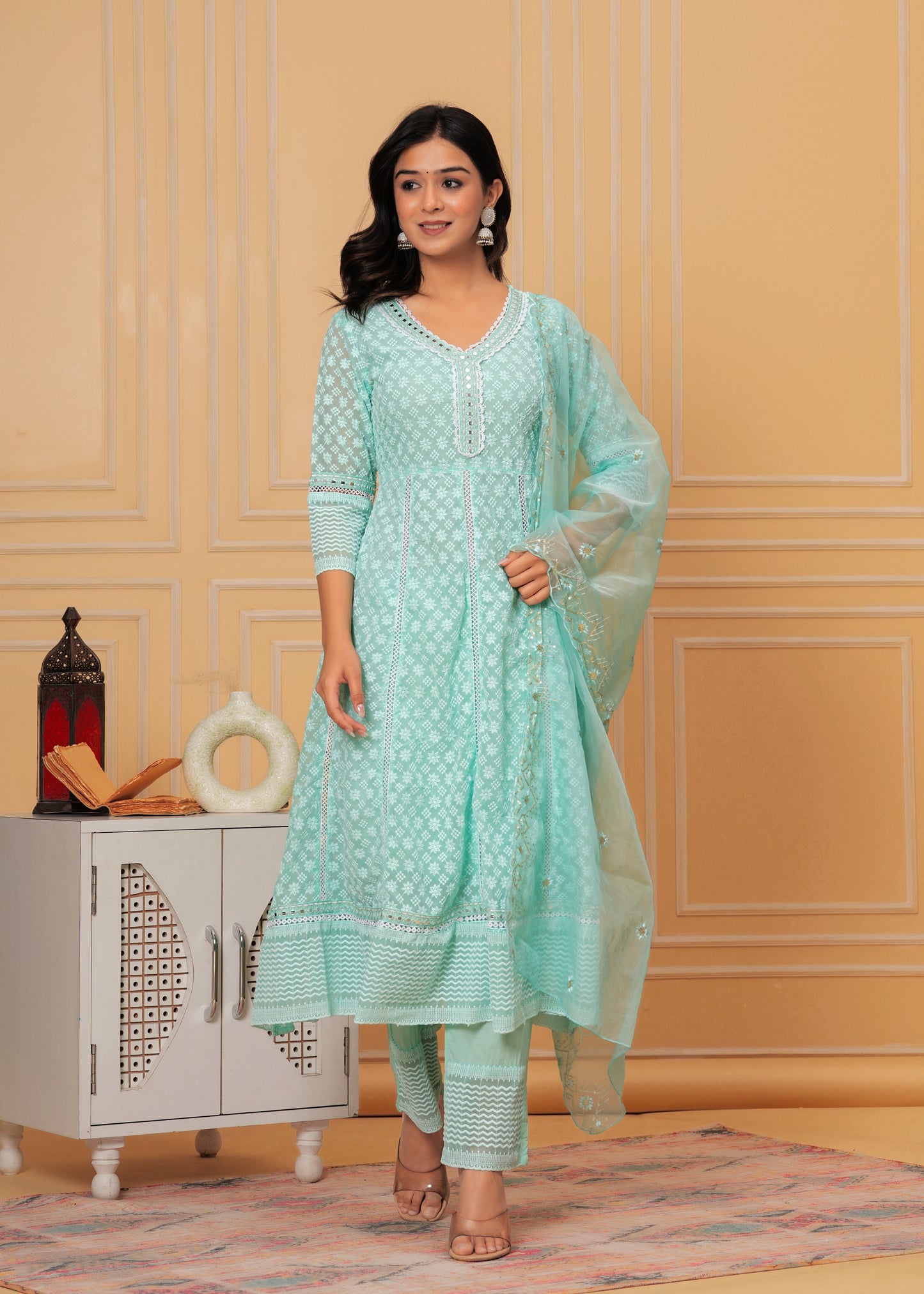 ADHIRA SEA GREEN GEORGETTE EMBROIDERED SUIT