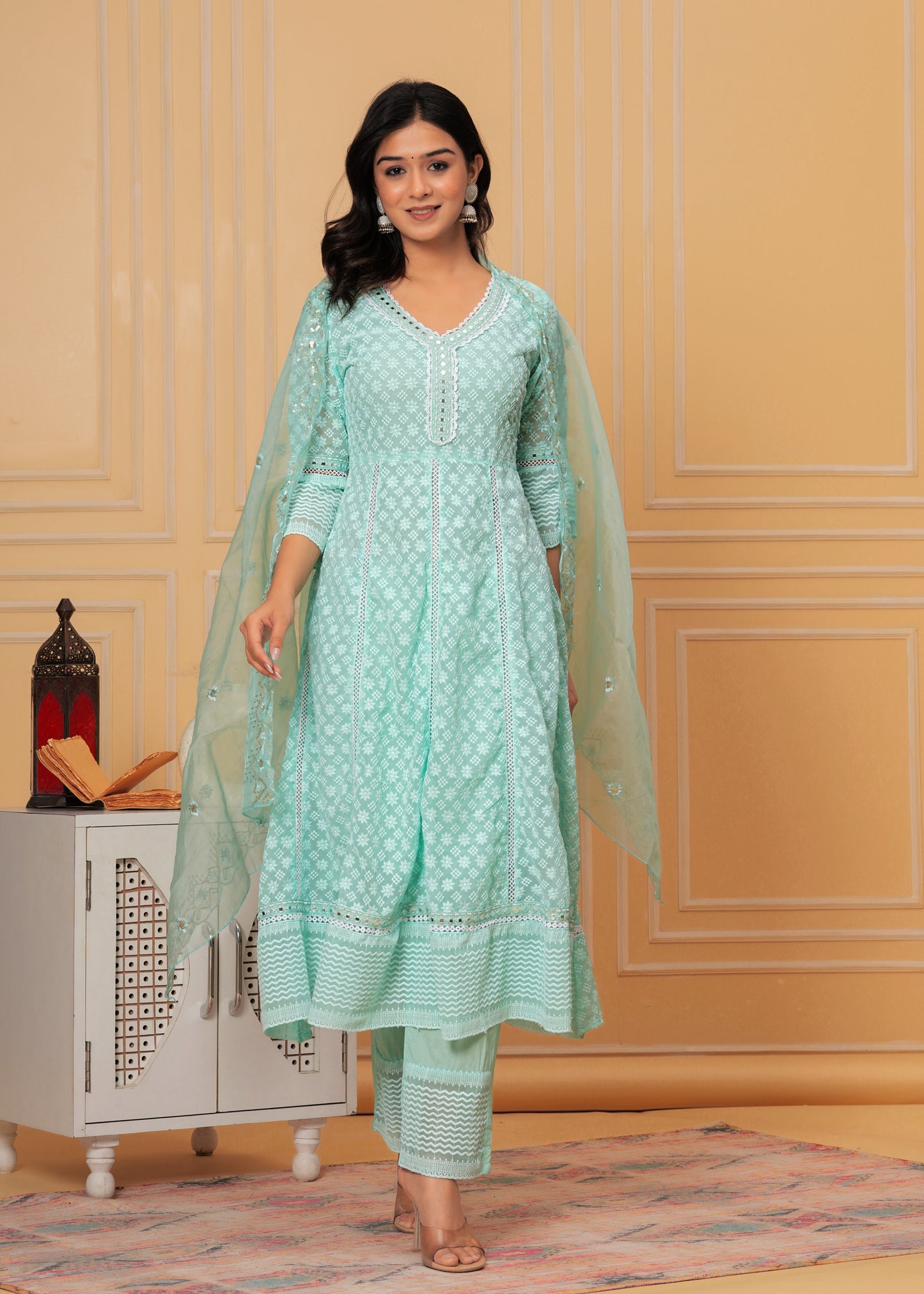 ADHIRA SEA GREEN GEORGETTE EMBROIDERED SUIT