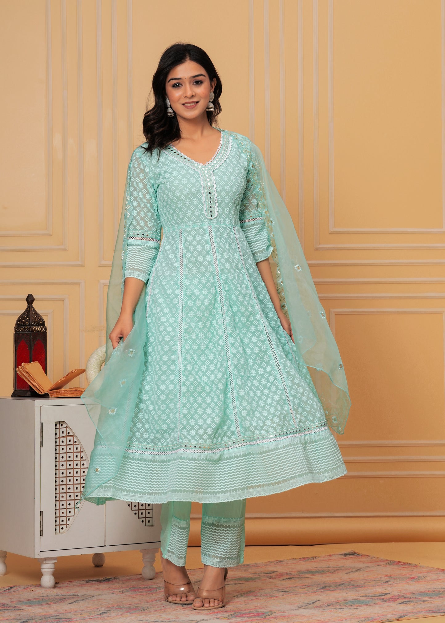 ADHIRA SEA GREEN GEORGETTE EMBROIDERED SUIT