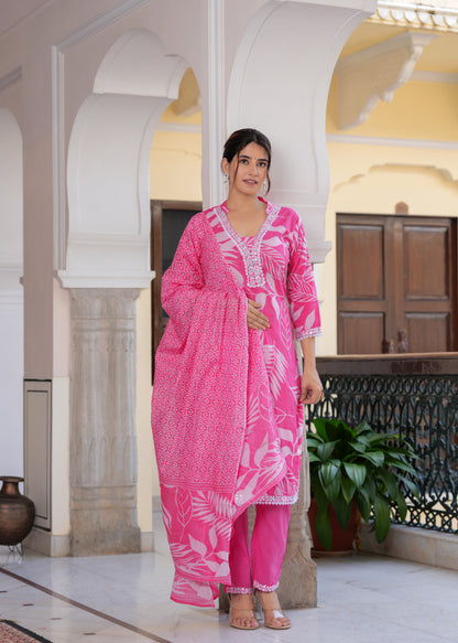 Floral print  Thread Embroiderey kurta set