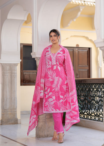 Floral print  Thread Embroiderey kurta set