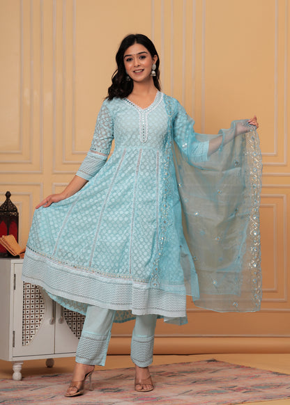 ADHIRA TORQUISE GEORGETTE EMBROIDERED SUIT