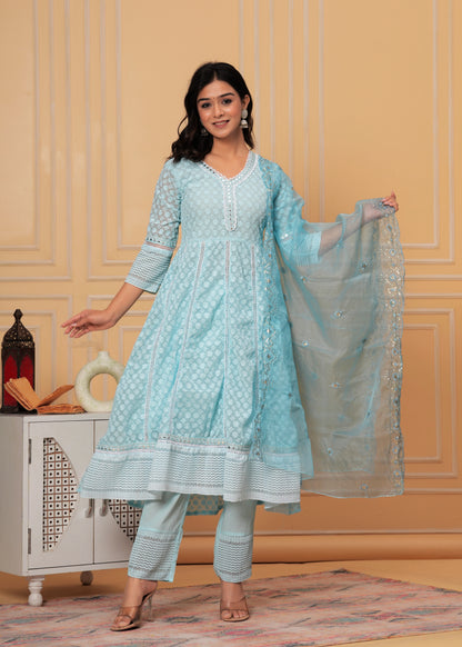 ADHIRA TORQUISE GEORGETTE EMBROIDERED SUIT