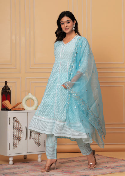 ADHIRA TORQUISE GEORGETTE EMBROIDERED SUIT