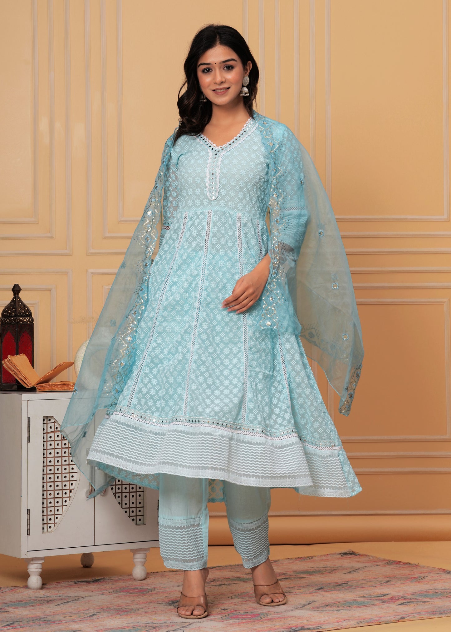 ADHIRA TORQUISE GEORGETTE EMBROIDERED SUIT