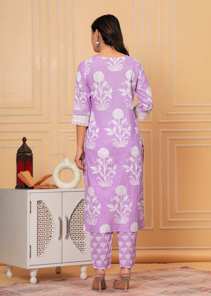 BREEZY LAVENDER COTTON STRAIGHT KURTA SET