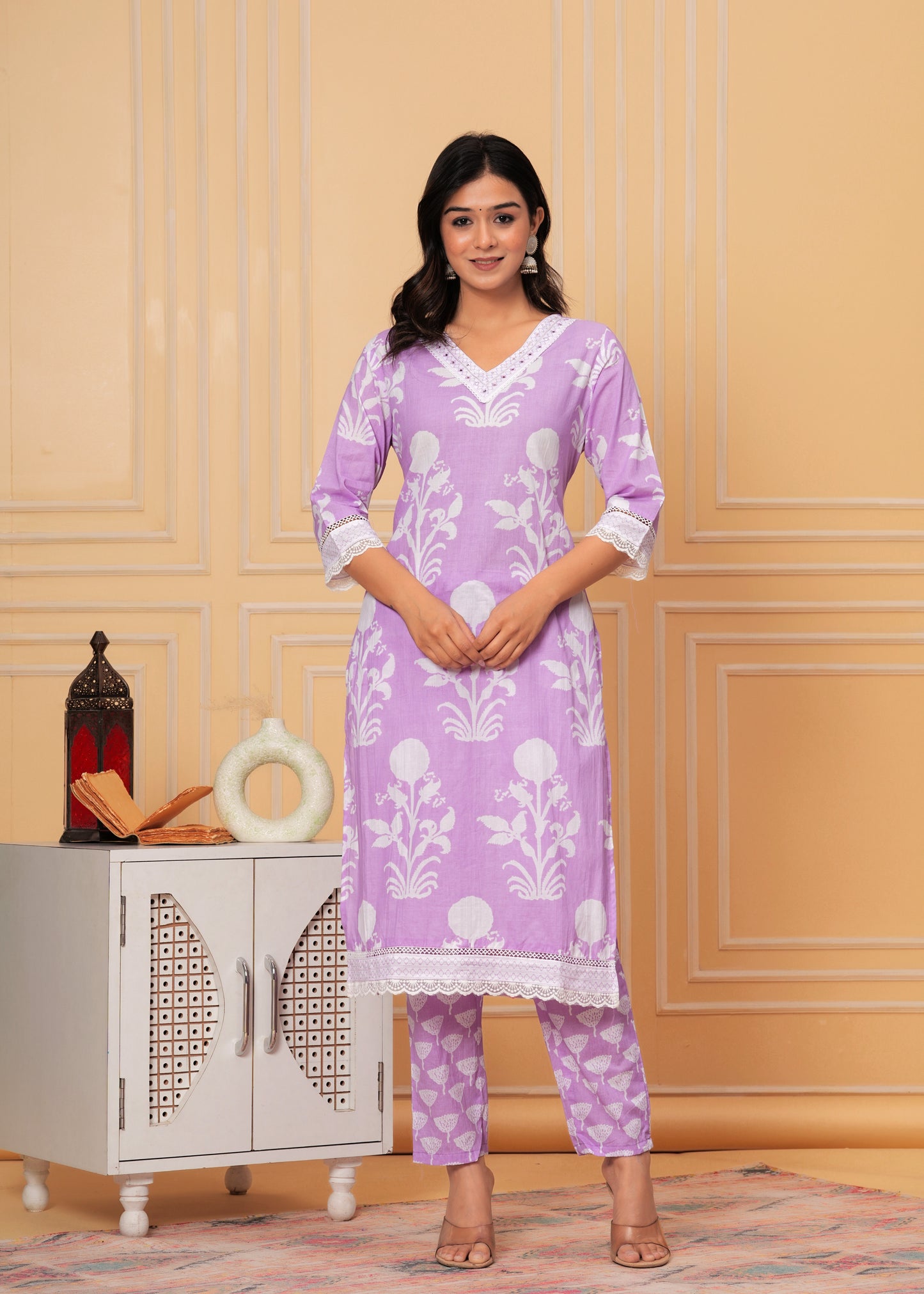 BREEZY LAVENDER COTTON STRAIGHT KURTA SET