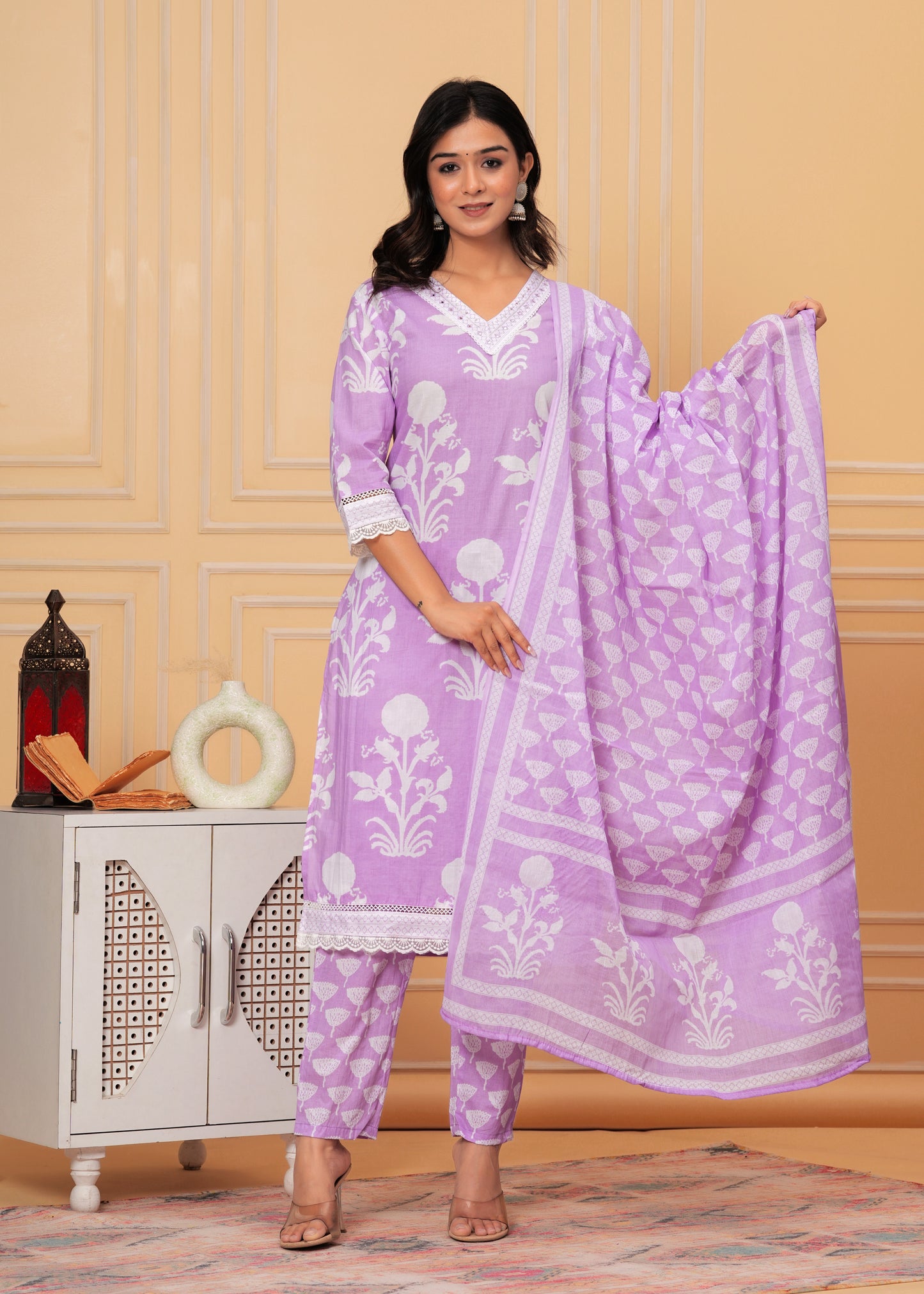 BREEZY LAVENDER COTTON STRAIGHT KURTA SET