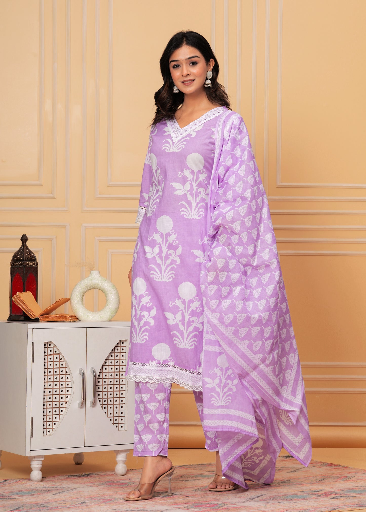 BREEZY LAVENDER COTTON STRAIGHT KURTA SET