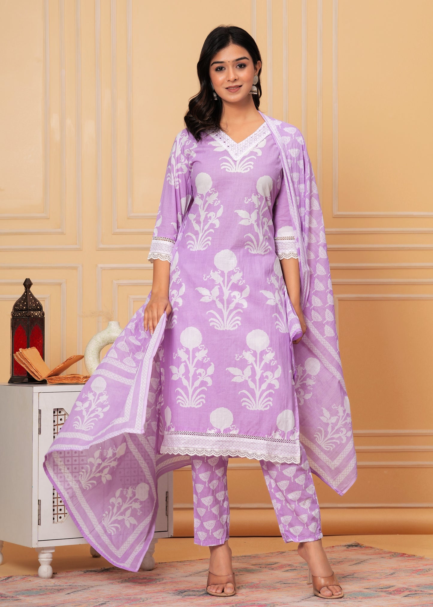 BREEZY LAVENDER COTTON STRAIGHT KURTA SET