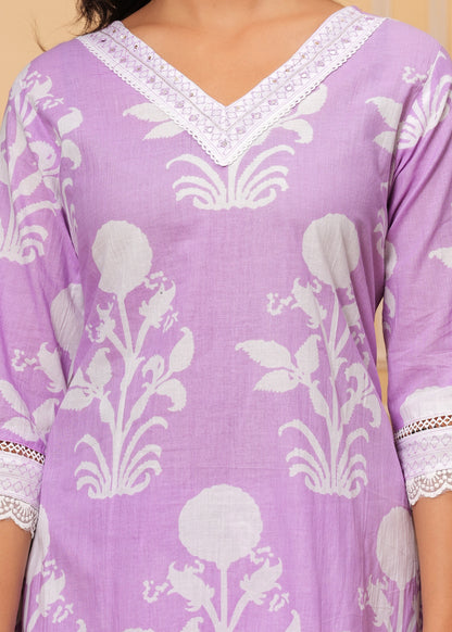 BREEZY LAVENDER COTTON STRAIGHT KURTA SET