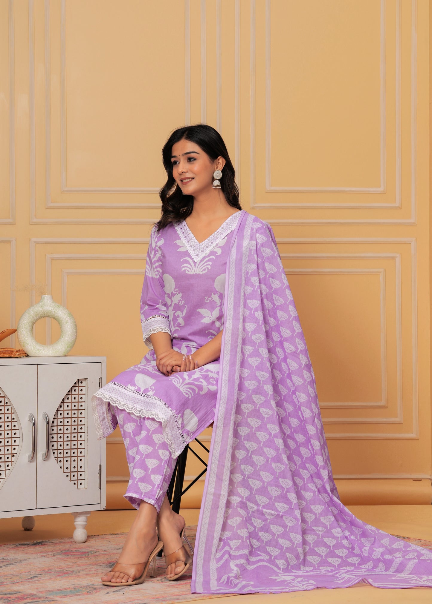 BREEZY LAVENDER COTTON STRAIGHT KURTA SET