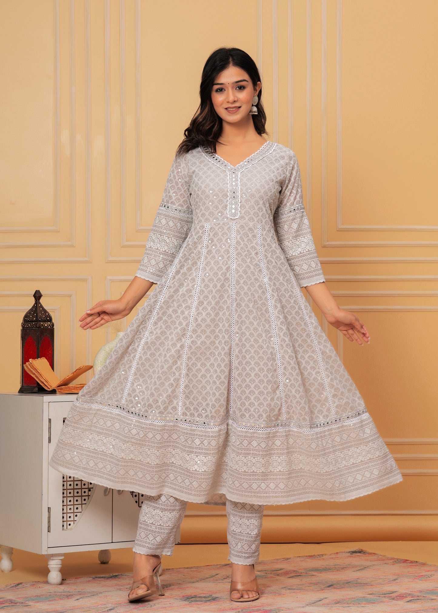 ADHIRA GREY GEORGETTE EMBROIDERED SUIT