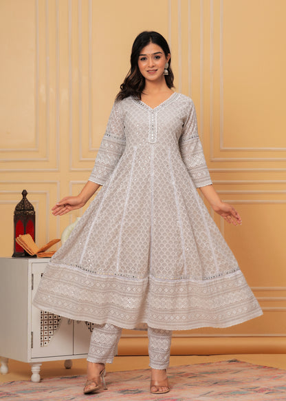 ADHIRA GREY GEORGETTE EMBROIDERED SUIT