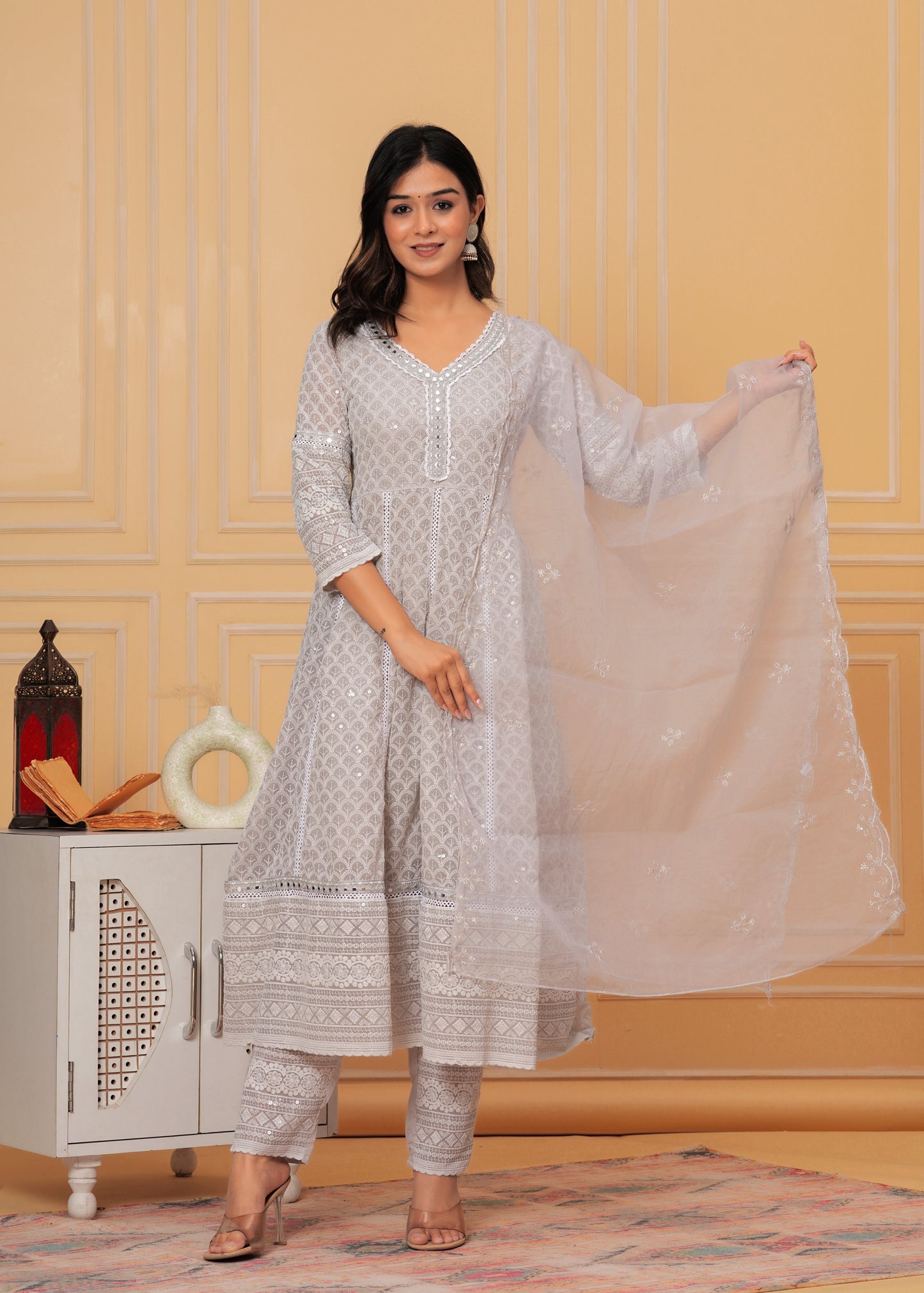 ADHIRA GREY GEORGETTE EMBROIDERED SUIT