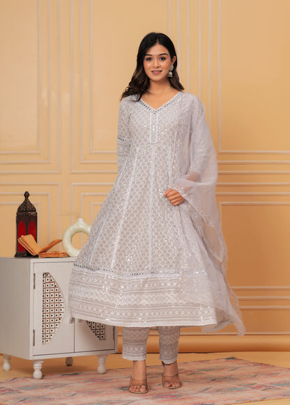 ADHIRA GREY GEORGETTE EMBROIDERED SUIT