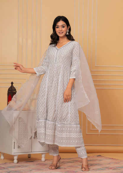 ADHIRA GREY GEORGETTE EMBROIDERED SUIT