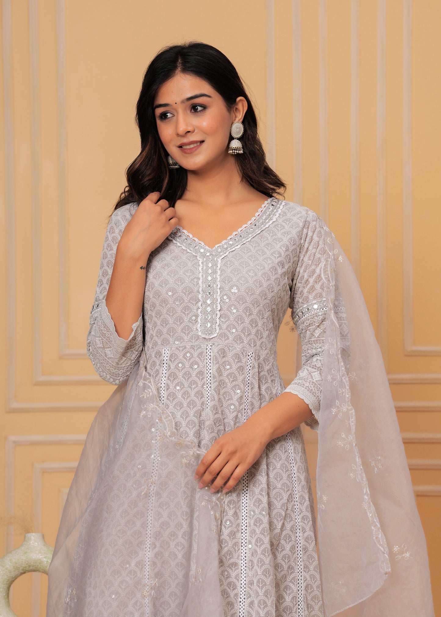 ADHIRA GREY GEORGETTE EMBROIDERED SUIT