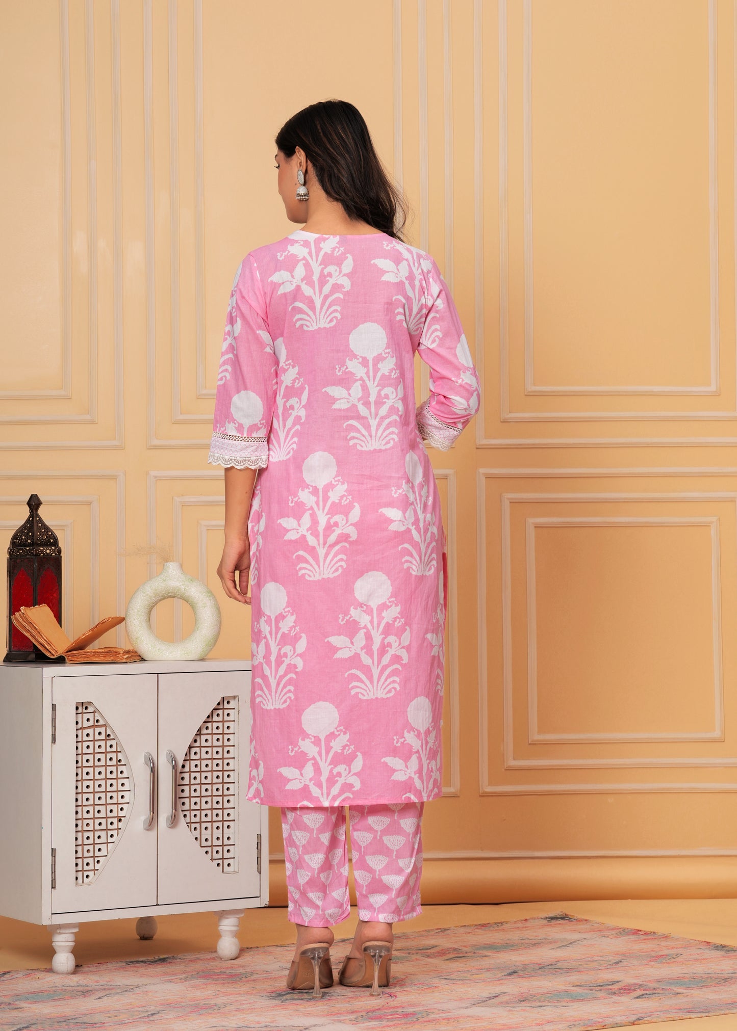 BREEZY PINK COTTON STRAIGHT KURTA SET